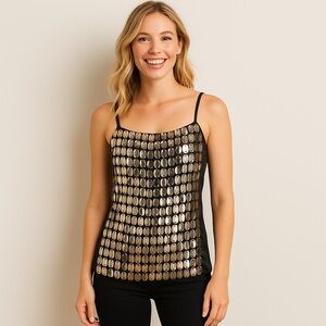 Guess by Marciano Black Sequin Mirror Disc Tank Top Size S AR12